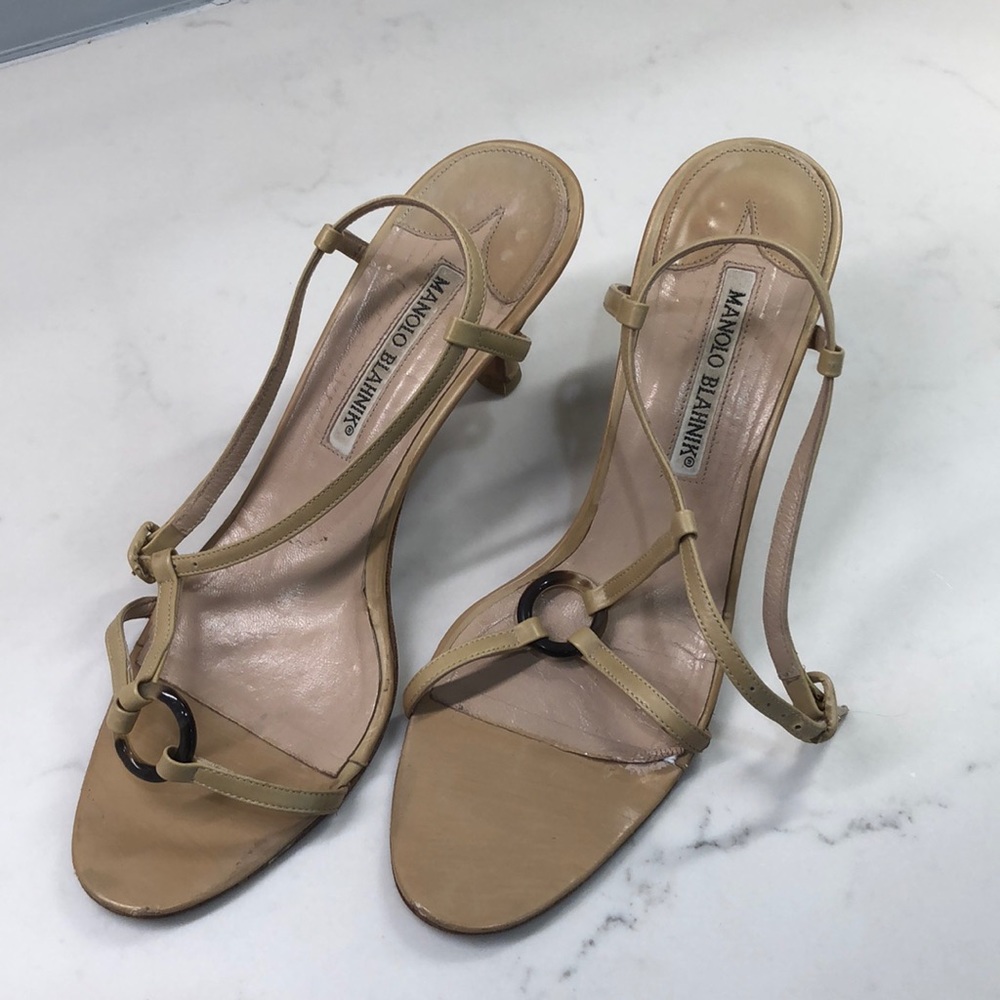 Manolo Blahnik beige strappy sandals